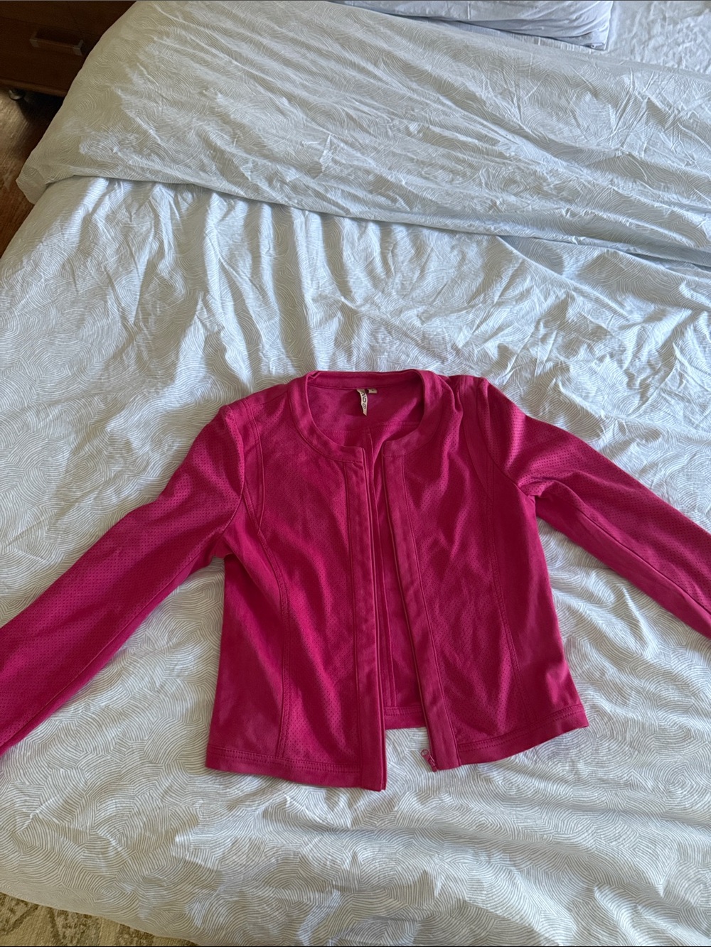 209 Bright Pink Open-Front Textured Jacket